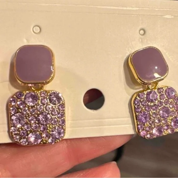 Elegant Gold and Purple Crystal Earrings - Picture 4 of 9